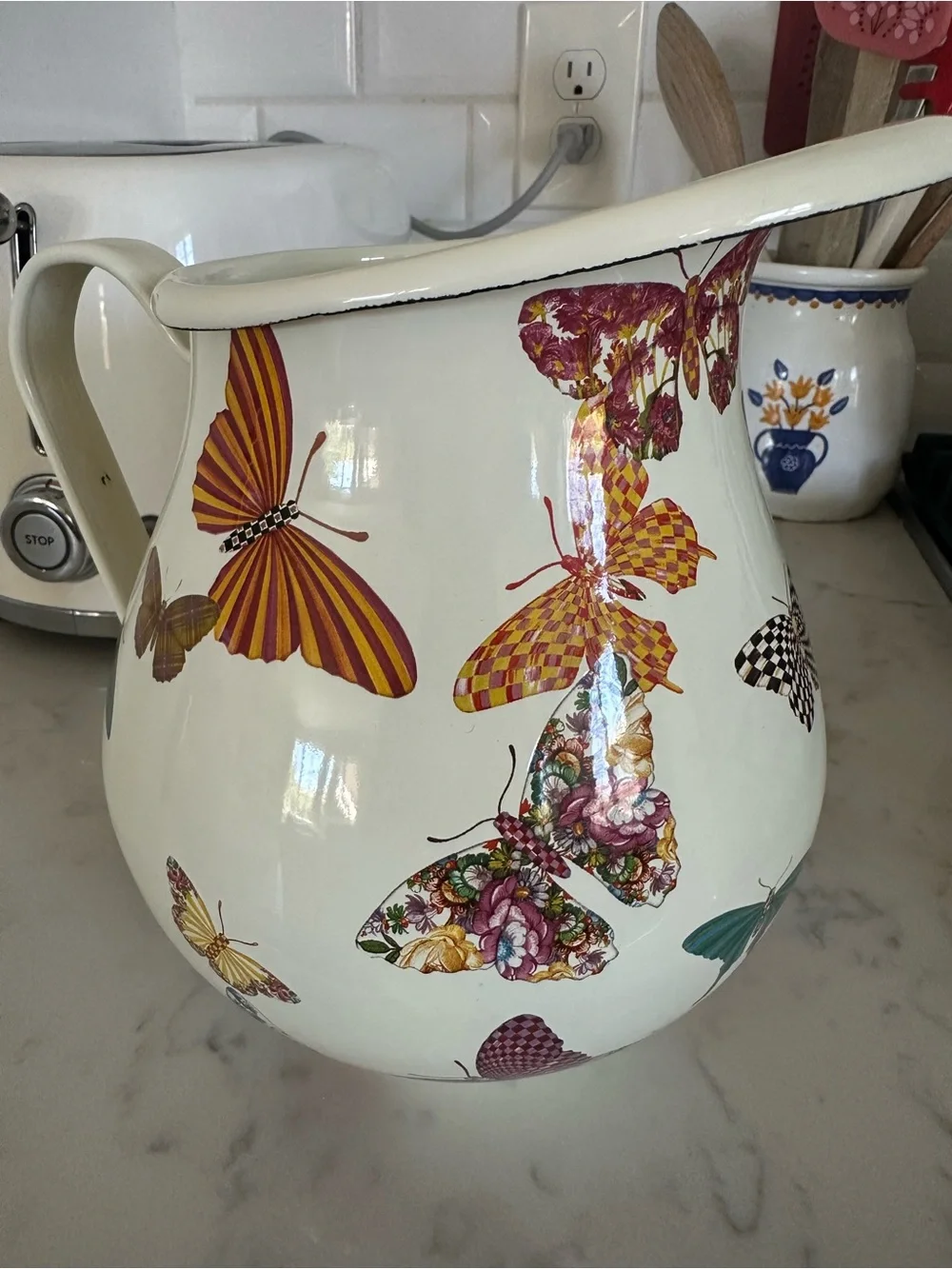 Mackenzie Childs Butterfly Garden enamel pitcher